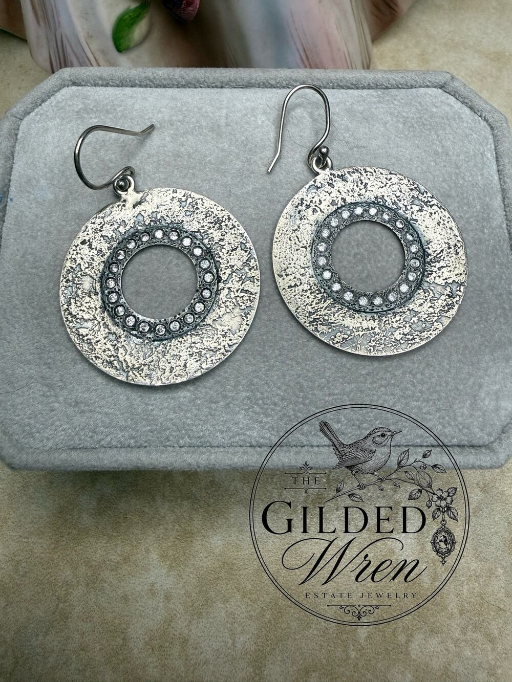 Retired Silpada W1871 Full Circle Sterling Silver Crystal Drop Earrings
